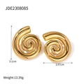 Golden spiral starfish stud earrings in polished stainless steel with size dimensions - Spiral Style (JDE2308085)
