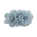 Detailed view of three blue chiffon fabric roses arranged on a children's headband - Gray