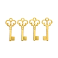 Set of four vintage golden metal skeleton keys for DIY jewelry making and crafts - Gold