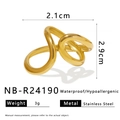 Detail van 18K vergulde roestvrijstalen asymmetrische ring met afmetingen en gewicht - Verstelbaar Open / Gouden Dubbele Waterdruppel Asymmetrisch Ontwerp (NB-R24190)