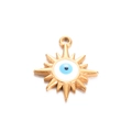 Golden sunburst evil eye pendant with light blue enamel inlay for DIY jewelry making - White