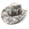 Retro tie-dye faux suede western cowboy hat with wide brim and skull buckle detail - M(56-58cm) / Tie-Dye Grey