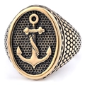 Anillo vintage de acero inoxidable para hombre con ancla dorada y textura envejecida - Talla US 10 / Color Dorado (18106)