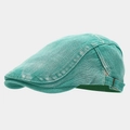 Detail of washed denim flat cap with adjustable metal buckle and vintage faded finish - Adjustable / Emerald Green