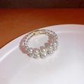 Detail of double-layer pearl bracelet with rhinestones and gold plating on white plate - 36# Bracelet-Double Layer Pearl-Gold Rhinestone
