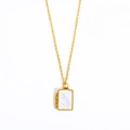 Golden rectangle shell locket pendant necklace with minimalist O-chain on white background - Rectangle / Gold