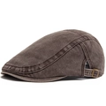 Vintage washed cotton newsboy cap in dark coffee with adjustable metal side buckle - Adjustable / Coffee