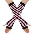 Fingerlose Armstulpen für Damen mit pink-schwarzen Streifen und Daumenloch-Design - Schwarz-Rosa Gestreifte Armstulpen