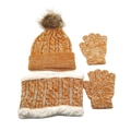 Winter 3-piece set for kids with pom pom beanie, fleece neck gaiter and orange gloves - M(48cm-52cm) / Turmeric