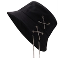 Cappello da pescatore nero streetwear con catene metalliche argentate stile punk unisex - M(56-58cm) / Nero