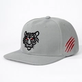 Flat brim baseball cap in light grey featuring tiger embroidery and red claw marks design - Adjustable / Gray
