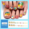 Tropical summer press-on toenails with orange, palm tree patterns and abstract color blocks - JY180-B7 Beach Coconut Tree Orange