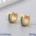 Gold-plated hoop earrings with alternating green and silver stones, size 13x7mm - Gold Base + Green & White Rhinestone (KE118340-TGD)