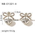Detailed size and weight specs for silver bow heart earrings, height 2.2cm and weight 10.2g - Silver Bow with Silver Heart (NB-E1321-4)