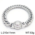 Silver Cuban link bracelet 210x11mm with CNC diamond circular clasp for men - Model E Steel Rhinestone Buckle (KB1699001Z)
