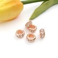 Rose gold large hole spacer beads with clear zircon inlay for DIY bracelet making - Rhinestone Bead / Rose Gold