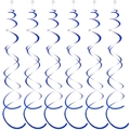 Set of 6 blue metallic hanging spiral swirls for party ceiling decoration with hooks - Double Spiral / Dark Blue
