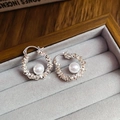 Macro shot of silver pearl hoop earrings with textured finish in a velvet jewelry box - Silver Nugget Style Pearl Earrings (29#)