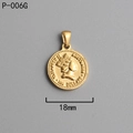 Detail view of 18mm gold plated roman coin pendant showing embossed queen portrait - P-006G