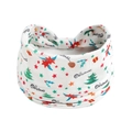 Detail of Christmas themed white headbands with holiday trees and poinsettia patterns - Style 12 (Christmas)