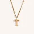 18K gold plated curb chain necklace featuring a minimalist capital letter T pendant - Gold T