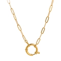 Minimalist 18K gold-plated paperclip chain necklace with a large round spring clasp - Large Sailor Clasp Paperclip Chain