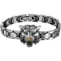 Bracelet tête de tigre argenté avec yeux verts et maillons hexagonaux pour hommes - 21cm / Argenté