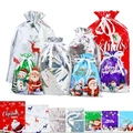 Assorted drawstring Christmas gift bags in vibrant festive colors and holiday patterns - 21pcs 3 Each Design V2