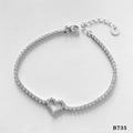 Stackable silver stainless steel heart tennis bracelet with shiny zircon stones - Silver Heart Zirconia Tennis Stainless Steel Bracelet (P735)
