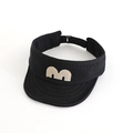 Close-up of black cotton sun visor hat with beige 3D embroidered m letter and wide brim - 52cm / Black