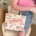 Borsa tote in tela beige con stampa gatto primaverile e manici rosa arancio - Lettera di Primavera