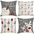 Christmas linen pillow covers with snowman and reindeer prints in 2x2 grid layout - Grey Series Snowman