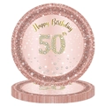 Pappteller zum 50. Geburtstag mit roségoldenem Glitzerrand und rosa Farbverlauf - 50. Geburtstag Kleine Teller