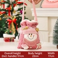 Pink drawstring Christmas gift bag with plush snowman and sparkling sequins detail - Pink Sequins Handbag Snowman