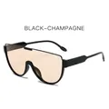 Gafas de sol aviador negras de gran tamaño con lentes color champán para un look trendy - Montura Negra Lentes Champaña