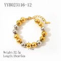 Minimalist 12mm gold and silver beaded stainless steel bracelet with extension chain - Two-Tone Bracelet (12mm Bead) / 18cm+5cm