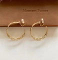 Minimalist gold double circle clip-on earrings with textured hammered finish and silicone pads - Ear Clip - Gold / 3cm