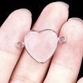 Pink rose quartz heart connector with silver bezel and double loops for jewelry making - Rose Quartz Double Hole (Silver)