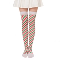 Detail shot of red and green diagonal stripe over-knee socks for Christmas parties - Red Green White Diagonal Striped Socks