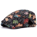 Retro Ivy Cap with colorful butterfly embroidery and adjustable bronze metal buckle - Adjustable / Black