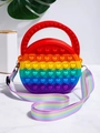 Rainbow gradient round silicone pop-it shoulder bag with heart-shaped fidget bubbles - Rainbow