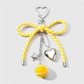 DIY keychain featuring yellow white striped bow, silver heart, star, and mini tennis ball - Yellow Keychain 1PC