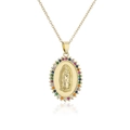 18K gold plated Virgin Mary necklace with colorful zircon halo and delicate gold chain - Gold Multi-color Colorful Zirconia