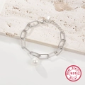 Elegant 925 sterling silver paperclip chain bracelet with a natural freshwater pearl charm - Pearl Splicing Bracelet Silver / 925 Silver