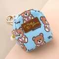 Mini sky blue coin purse with cartoon bear print, pearl charm and golden keychain - Cartoon Bear Style - Light Blue