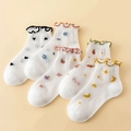 5-pack breathable mesh cotton kids socks with cute ruffled cuffs and various patterns - XS (8 Months-2 Years) / Sweet Lace Trim Socks