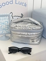 Borsa cosmetica trapuntata argento impermeabile con trama metallica e manico - Argento