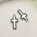 Vintage silver alloy cross pendant for DIY jewelry making with decorative bead edges - Beaded Edge Cross