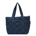 Quilted dark blue denim tote bag with diamond stitching and durable top handles - 43*9*30cm / Blue