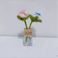 Handmade crochet rose aromatherapy bottle with pink and blue flowers in glass jar - Rose Gradient Blue